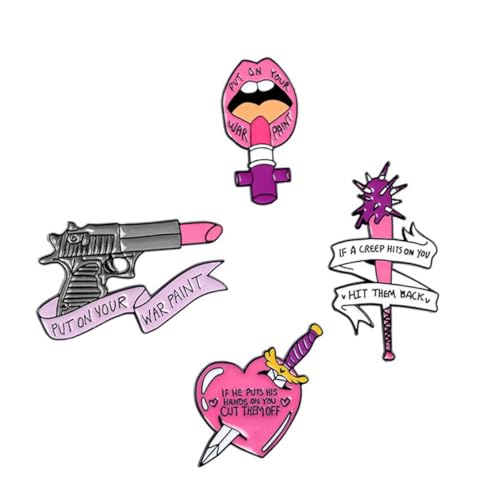 Healvian 4 Stück Teiliges Kreative Mode Anstecknadeln Lippenstift Cartoon Broschen Feministisch Kleidung Schmuck für Damen Party Festival von Healvian