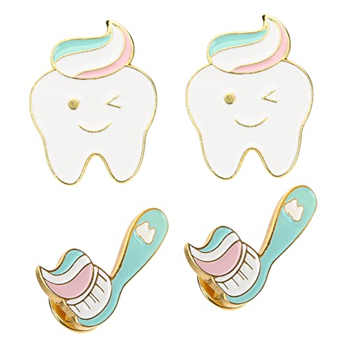 Healvian 4 Stück Teiliges Kreative Zahn und Zahnbürsten Broschen Hochwertiger Anstecknadeln für Kleidung Rucksäcke Taschen Hüte Langlebige und Praktische Accessoires von Healvian