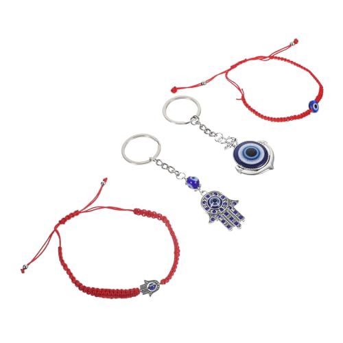 Healvian 4 Stück Teiliges Türkisches Evil Eye Schmuckset mit Armband Schlüsselanhänger und Handgeflochtenem Seil Verstellbar Schutz gegen Blick Modisch für Damen und Herren von Healvian