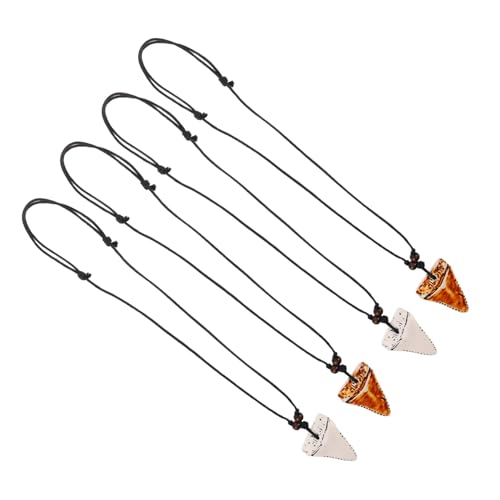 Healvian 4 Stück Teiliges Verstellbare Zahn Halskette für Herren Hawaiianischer Strandstil Resin Anhänger in Weiß und Rotbraun -inspiriertes Surfer Schmuckstück für Sommer und Küste von Healvian