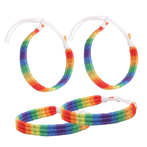 Healvian 4 Stück Teiliges Verstellbares Regenbogen Armband aus Handgewebtem Garn Farbenfroher Unisex Freundschaftsschmuck Kreatives Pride Band als für Damen und Herren von Healvian