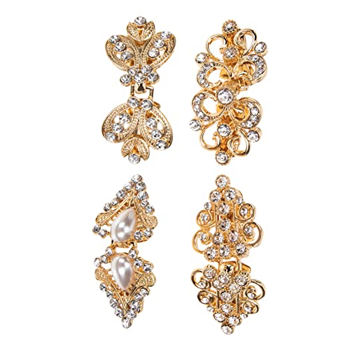 Healvian 4 Stück Teiliges Vintage Broschen mit Strasssteinen Robuste Cardigan Clips für Damen Schalspangen Vielseitig für Hochzeit Party und Freizeit Einfach zu Befestigen Goldfarben von Healvian