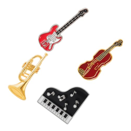 Healvian 4 Stück Teiliges Vintage Musikbroschen mit Gitarre und Violine Kreative Emaille Badges für Kleidung Rucksäcke und Hüte Modische Anstecknadeln für Party und Alltag von Healvian