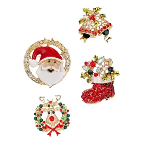 Healvian 4 Stück Teiliges Weihnachts Broschen Elch Anstecknadeln mit Strass und Retro Design Bunte Kleidung Accessoires für Damen Festlicher Schmuck für Jacken Taschen Hüte von Healvian
