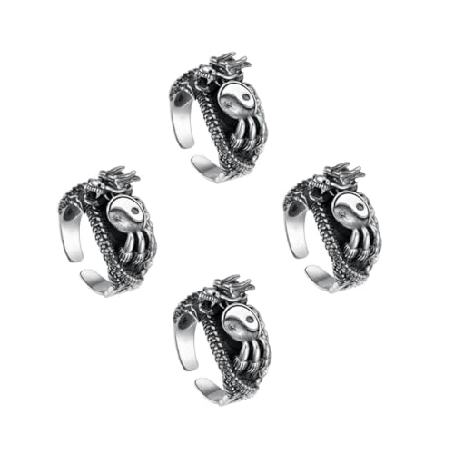 Healvian 4 Stück Vintage Drachenring für Herren Verstellbarer Finger Metall Einzigartiger Schmuck für Stilvolles Design für Besondere Anlässe von Healvian