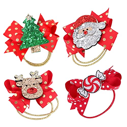 Healvian 4stücke Teiliges Weihnachts-haargummis Mit Bunten Schleifen Für Mädchen Elastische Haarbänder Mit Weihnachtsmotiven Wie Weihnachtsmann Und Tannenbaum Für Festliche Anlässe von Healvian