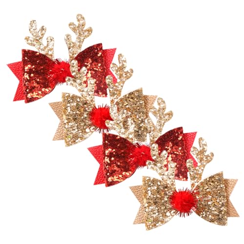 Healvian 4 Stück Weihnachtsspangen haarschmuck haarklammer set christmas weihnachtsmann haarspangen rosa Schleifen für die Haare Weihnachts-Haarschmuck Geweih-Hutclip Stoff von Healvian