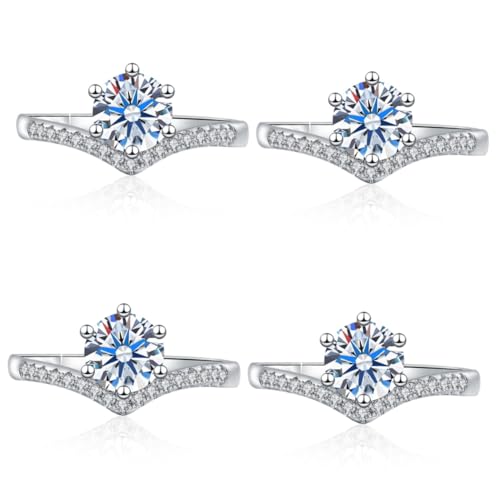 Healvian 4 Stück Zircon Ring für Damen Verlobungsring Ehering Jubiläumsring Modischer Kronenring für Frauen Geburtstage Valentinstag Weihnachten Eleganter Schmuck für Besondere Anlässe von Healvian