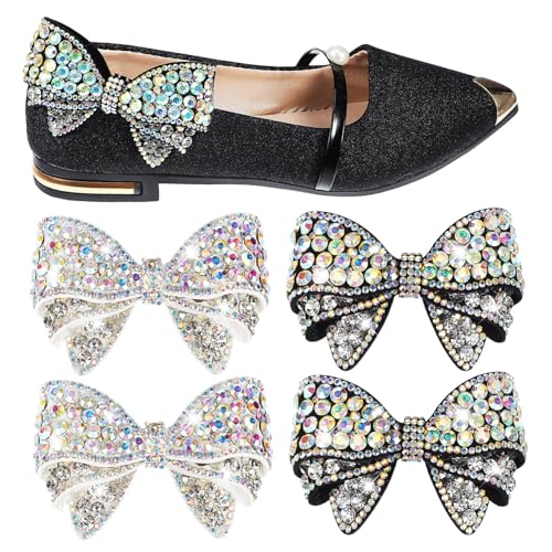 Healvian 4 Teiliges Strass Schleifen Schuhclips Schuhverzierung für Damen und Mädchen Einfache Anbringung Langlebiges Material Accessoires für High Heels und Flache Schuhe von Healvian