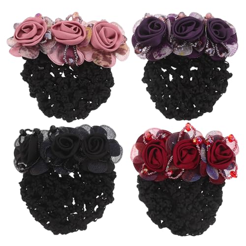 Healvian 4 stücke Frauen Haarknoten Abdeckung Net Snood Haarnetz Decor Haarspange Clip Band Blume Haar Zubehör Für Stewardess Banken Hotels Restaurant Personal von Healvian