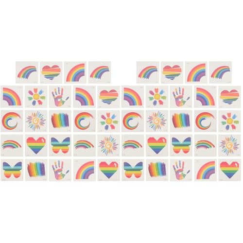 Healvian 48 Stück Rainbow Temporäre Tattoos Nette Gesichts Kindertattoos Hautfreundlich Regenbogen Pride Tattoos Aufkleber für Feiern, Gay Partys, Pride Festivals von Healvian