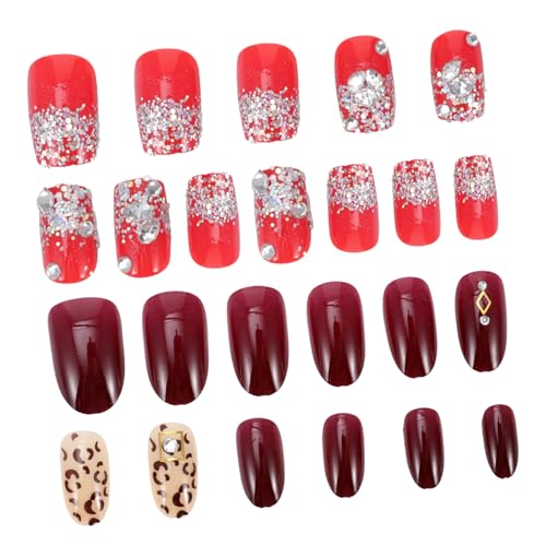 Healvian 48St Diamantbesetzte falsche Nägel christmas nails weihnachtsnägel 3D-Aufkleber zarter Nailart-Patch gel für nägel Nagelkunstaufkleber Nägel volle Abdeckung falsche Fingernägel von Healvian