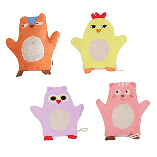 Healvian 4Stücke Badehandschuhe Tierdesign mit Massagefunktion Praktische Handtücher zum Sanften Reinigen für Zuhause Hotels und Unterwegs Geschenkidee für Eltern von Healvian