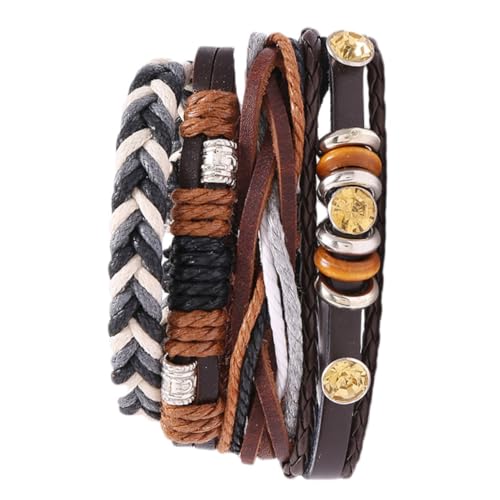 Healvian 4er Set Retro Geflochtenes Armbandsatz Van Kette Armband Für Frauen Armbänder Für Frauen Armbänder Männer Perlenarmbänder Unisex-armband Armband Für Verliebte Lederarmband von Healvian