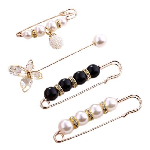 Healvian 4stücke Sicherheitsnadel Perlenbrosche Damen Hosenbundnadel Schalnadel Pullovernadel Kleid Feste Pin Schmuck Accessoire von Healvian