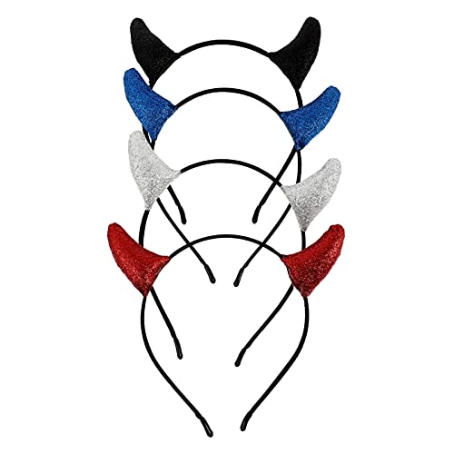 Healvian 4stücke Teufelshörner Haarreif Für Halloween Cosplay Rote Blaue Schwarze Und Silberne Kopfbedeckung Für Festival Und Auffälliger Haarschmuck Für Erwachsene von Healvian