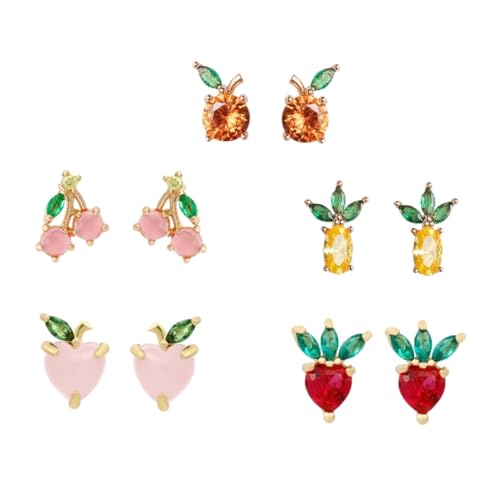 Healvian 5 Paare Silber Ohrstecker Tropische Früchte Ohrringe Damen Chic Versatile Schmuck mit Ananas Erdbeer Blutorangen und Pfirsich Designs Healvian 5 Paare Silber Ohrstecker Tropische Früchte Ohrringe Damen Chic Versatile Schmuck mit Ananas Erdbeer Blutorangen und Pfirsich Designs von Healvian