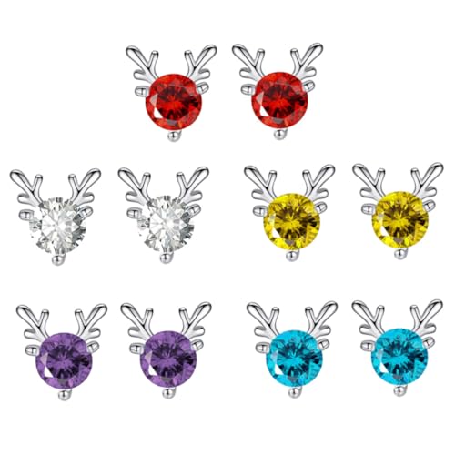 Healvian 5 Paare Weihnachts Ohrstecker Damen Elch Ohrschmuck Langlebig Modisch Xmas Party Schmuck Farben Zufällig Zufällige Farbe Zufällige Farbe von Healvian