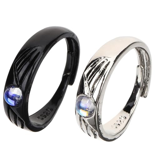 Healvian 5 Paare und Teufel Ringe für Offene Verstellbare Ringe mit Mondstein als Versprechensringe für Freund und Freundin für Jubiläen und Besondere Anlässe von Healvian