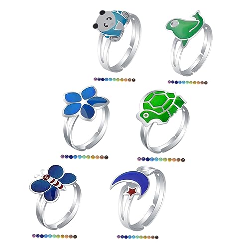 Healvian 5 Sätze Teiliges Thermochromischer Finger Ringe Für Tierischen Motiven Farbwechsel Ringe Schmuck Für Freunde Familie 6 Stück * 5 von Healvian