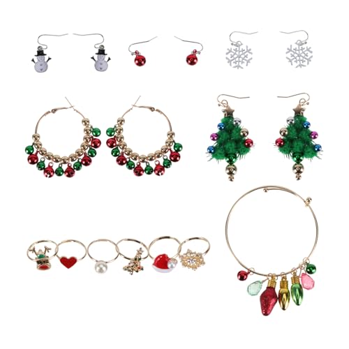 Healvian 5 Sätze Weihnachts Schmuck Damen Xmas Schmuck Set Ohrringe Armband Ring Weihnachtsbaum Design Leicht Elegant Umweltfreundlich Festliche Accessoires für Party Alltag von Healvian
