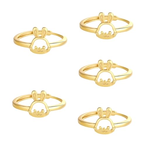 Healvian 5 Stück Bunny Ring Verstellbarer Ring mit Goldener Beschichtung Modischer Schmuck für Frauen für Partys Einzigartiges von Healvian