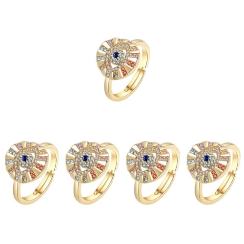 Healvian 5 Stück Evil Eye Finger Ring für Damen Verstellbarer Metallring mit Bösem Augen Design Modischer Schmuck für Alltag Partys und Besondere Anlässe Eleganter und Dekorativer Ring von Healvian