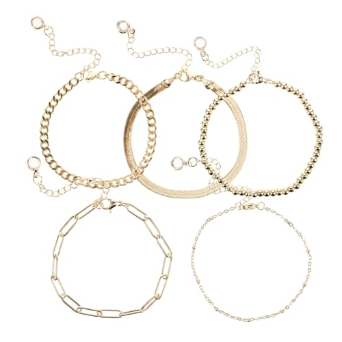 Healvian 5 Stück Goldplattiertes Armband Set Titanstahl Teilig Perlenarmbänder für Damen und Herren Langlebig und Elegant für von Healvian