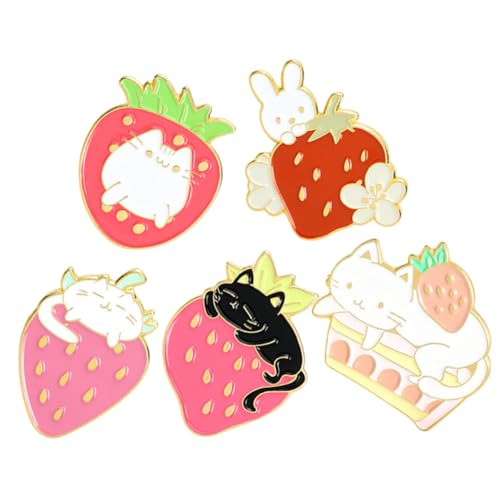 Healvian 5 Stück Niedliche Erdbeer broschen aus Cartoon Anstecknadeln für Jacken Rucksäcke Kleidung Einfach zu Befestigen Modische Pins für Damen und Herren von Healvian