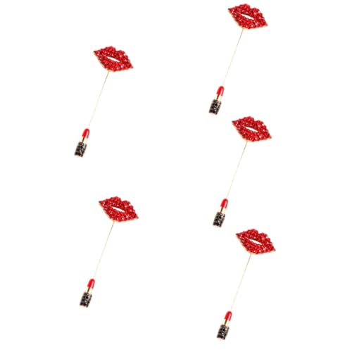 Healvian 5 Stück Rote Lippenölbrosche Brosche Damennadel Kleiderstift Mode-Anzug-Brosche Brosche für Frauen Wäschel Revers Pin Hutstift Hut Reversnadel Strasssteine von Healvian