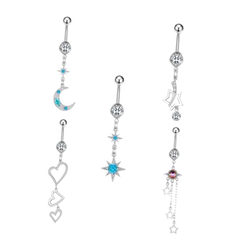 Healvian 5 Stück Teiliges Bauchnabelpiercing aus Chirurgenstahl mit Funkelnden Zirkonia Kristallen Lang Hängende Bauchnabelringe für Damen Modischer Körperschmuck Elegant und Leicht zu Healvian 5 Stück Teiliges Bauchnabelpiercing aus Chirurgenstahl mit Funkelnden Zirkonia Kristallen Lang Hängende Bauchnabelringe für Damen Modischer Körperschmuck Elegant und Leicht zu von Healvian