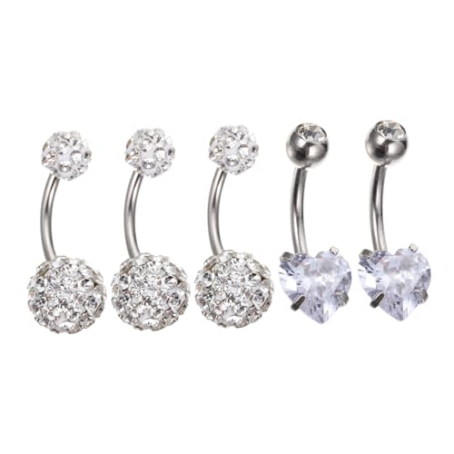 Healvian 5 Stück Teiliges Bauchnabelpiercing aus Edelstahl mit Funkelnden Zirkonia Anhängern Hautfreundlich Glatte Kanten Baumelndes Design für Damen und Mädchen Modischer Körperschmuck von Healvian