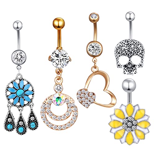 Healvian 5 Stück Teiliges Bauchpiercing Set für Damen Dekorative Bauchnabelringe Hautfreundlichem Material für Partys und Alltag Leicht zu Reinigen und Elegant zu Tragen von Healvian