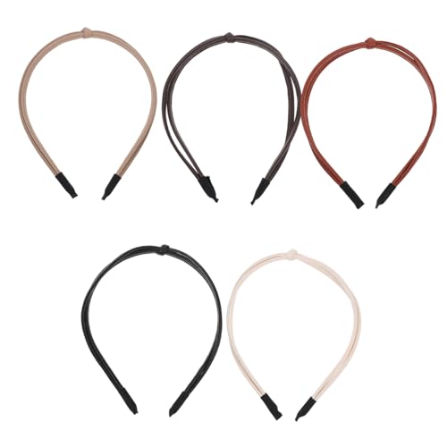 Healvian 5 Stück Teiliges Dünne Knotiges Leder stirnbänder Damen Modische Kopfbedeckung Leicht und Langlebig Vielseitig Kombinierbar in Schwarz Karamell Khaki von Healvian