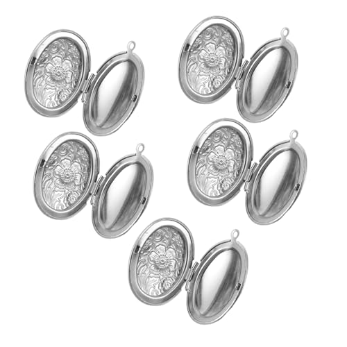 Healvian 5 Stück Teiliges Edelstahl Anhänger Ovaler Vintage Blumen Schmuck DIY Foto Medaillon Anhänger für Damen Langlebig und Vielseitig für Individuelle Halsketten Gestaltung von Healvian