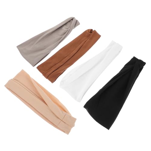 Healvian 5 Stück Teiliges Elastische Sport Stirnbänder für Damen und Herren Atmungsaktive und Schweißabsorbierende Yoga Haarbänder Rutschfest Hellgrau Kaffee und Khaki von Healvian