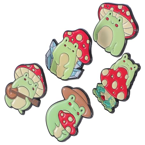 Healvian 5 Stück Teiliges Frosch und Pilz Pins aus Langlebiger Zinklegierung Niedliche Tierbroschen als Anstecker für Jacken Hüte und Rucksäcke Verspieltes Accessoire für Kleidung und von Healvian
