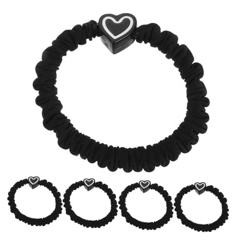 Healvian 5stücke Elastische Haarbänder Herz-motiv Schwarz Dehnbare Haargummis Für Mädchen Und Frauen Nahtlose Haar-accessoires Mit Valentinstagsdesign von Healvian