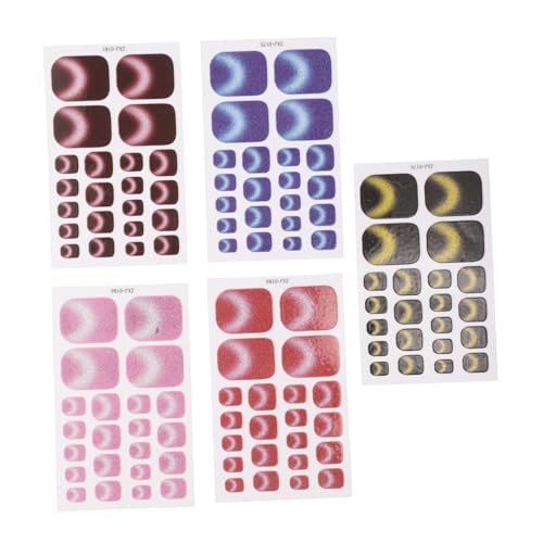 Healvian 5 Stück Teiliges Katzenaugen Glitter Fußnagel Sticker Vollabdeckung Gel Nagel Wraps Backzeit Diy Selbstklebend für Einfache Anwendung Nagelkunst Zubehör für von Healvian