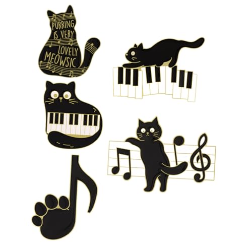 Healvian 5 Stück Teiliges Kreative Katzenbroschen aus Hochwertiger Niedliche Klaviernoten Anstecknadeln Dekorative Pins für Kleidung Rucksack und Accessoires Broschen für Damen von Healvian