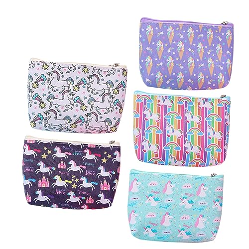 Healvian Einhorn Geldbörse 5 Stücke Cartoon Wechselgeldbörse PU mit Reißverschluss Kleine Münztasche für Damen Süße Aufbewahrungstasche für Schlüssel und Lippenstift für Reisen von Healvian