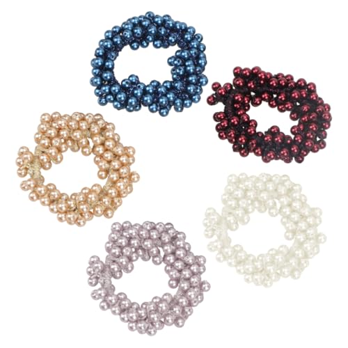Healvian 5 Stück Teiliges Perlen Haargummi Elastisch Handgefertigt mit Stoffperlen Stilvoller Haarschmuck für Frauen und Mädchen Bequemes Stretch Haarband für Sicheren bei Jedem Anlass von Healvian