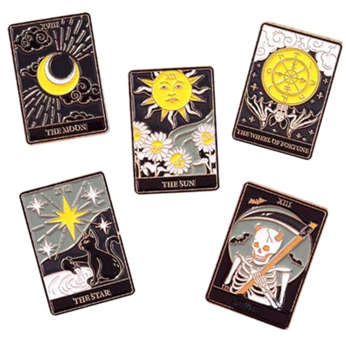Healvian 5 Stück Teiliges Tarot Broschen aus Langlebigem Emaille legierungs material Kreative Anstecknadeln für Kleidung Mütze und Schal Modische Unisex Dekoration für Alltag und von Healvian