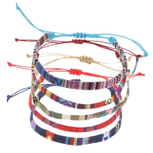 Healvian 5 Stück Teiliges Verstellbares Geflochtenes Armband und Fußkettchen aus Baumwoll Leinen Buntes Boho Design Stilvoll und Retro für Damen und Herren als Freundschafts und von Healvian