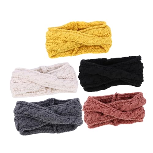 Healvian 5 Stück Teiliges Winter Stirnband mit Knopf für Damen Gestrickt Ohrwärmer Flexibel und Angenehm mit Wollmaterial Platzsparend Modisch und Warm für Kalte Tage Zufällige Farbe von Healvian