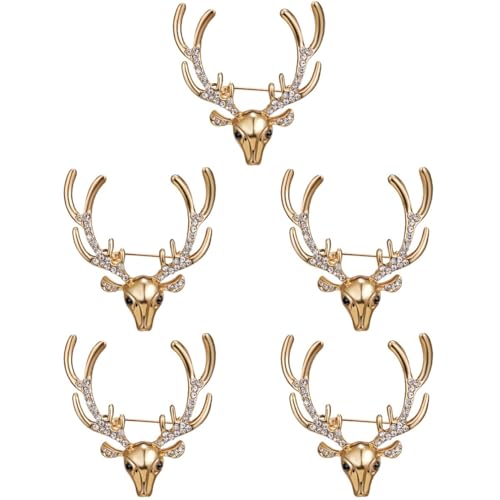 Healvian 5 Stück Weihnachts Reh Brosche mit Geweih Anstecknadel für Kleidung Dekorative Brosche für Damen Stilvolle Akzentuierung für von Healvian