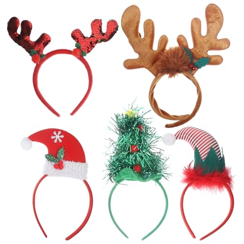 Healvian 5stücke Weihnachts-haarreifen Für Mädchen Und Erwachsene Lustige Xmas Kopfbedeckungen Für Partys Und Feiern Zufällige Designs Weihnachtsdeko von Healvian