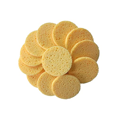 Healvian 50 Stück Natürliche Zellulose Gesichtsreinigungsschwämme Rund Weiche Komprimierte Holzfaserschwämme Sanftes Peeling Porentiefe Make Up Entferner Hautfreundliche Abschminkpads von Healvian