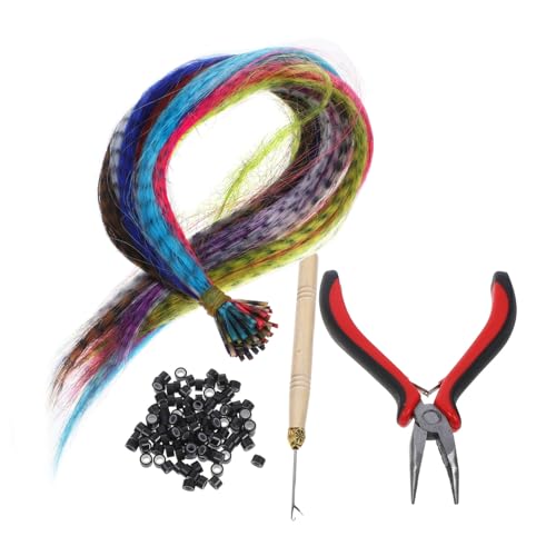 Healvian 50 Stück Teiliges Feder-haarverlängerungs Synthetischen Extensions Plier Haarzange Häkelnadel und Haarringen Bunte Haarteile für DIY Styling Geeignet für Festivals von Healvian