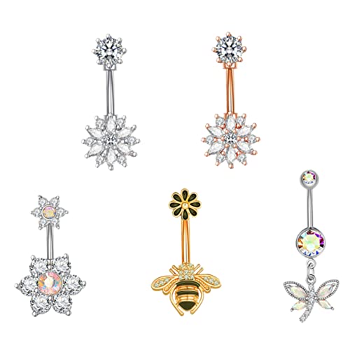 Healvian 5Stücke Bauchnabelpiercing mit Stilvolle Bauchringe für Frauen für Tanz Festivals Exquisites Design Langlebig Rostfrei von Healvian